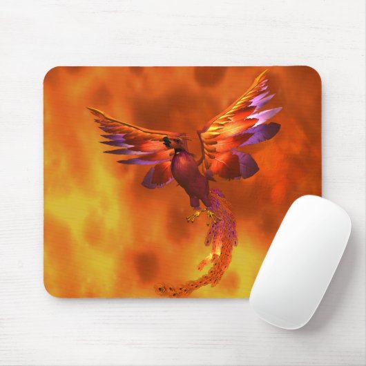 Farbenfroher Phönix fliegt vor einem frischen Hint Mousepad (Mit Mouse)
