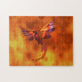 Farbenfroher Phönix fliegt vor einem frischen Hint Puzzle (Horizontal)