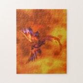 Farbenfroher Phönix fliegt vor einem frischen Hint Puzzle (Vertikal)