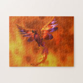Farbenfroher Phönix fliegt vor einem frischen Hint Puzzle (Horizontal)