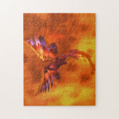 Farbenfroher Phönix fliegt vor einem frischen Hint Puzzle (Vertikal)