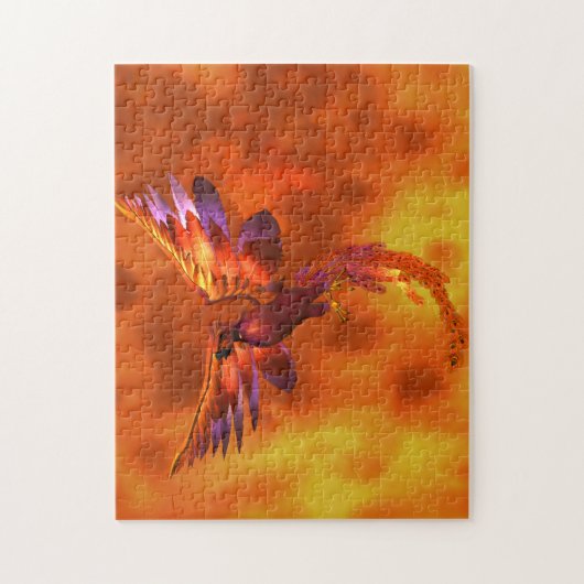 Farbenfroher Phönix fliegt vor einem frischen Hint Puzzle (Vertikal)