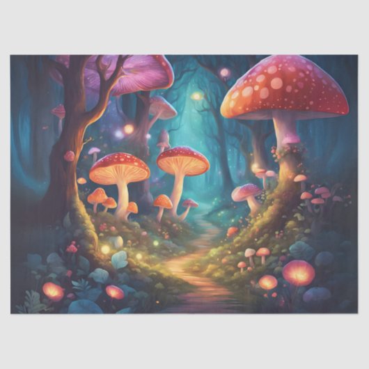 Farbenfroher Pilzwald Seidenpapier (Vorderseite)