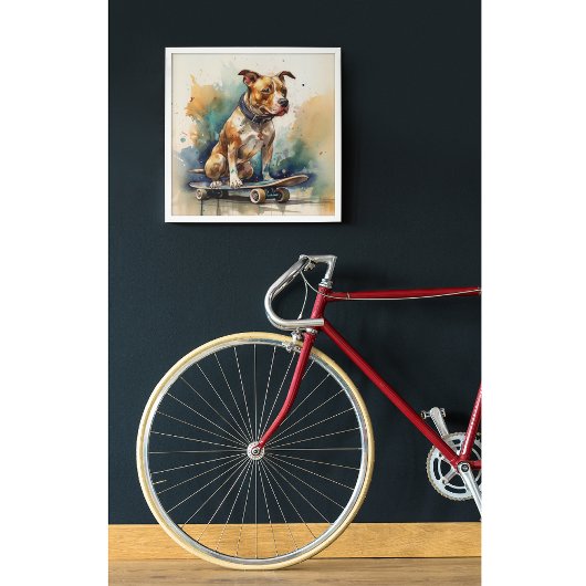 farbenfroher Pitbulle auf Skateboard Poster