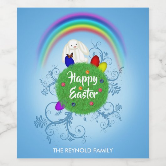 Farbenfroher Planet Weißes Kaninchen Happy Oaster Weinetikett (Einzelnes Label)