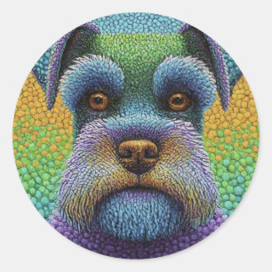 Farbenfroher Polka Dot Schnauzer Welpenhund Runder Aufkleber