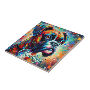 Farbenfroher Pop Art Boxer Dog Aquamarin Blaue Hun Fliese