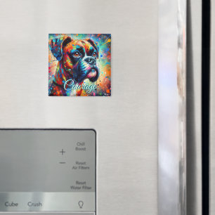 Farbenfroher Pop Art Boxer Dog Aquamarin Blaue Hun Magnet