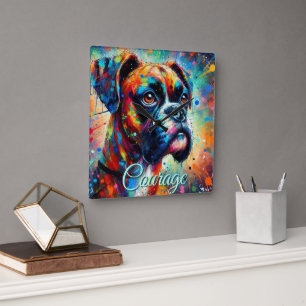 Farbenfroher Pop Art Boxer Dog Aquamarin Blaue Hun Quadratische Wanduhr