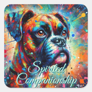 Farbenfroher Pop Art Boxer Dog Aquamarin Blaue Hun Quadratischer Aufkleber