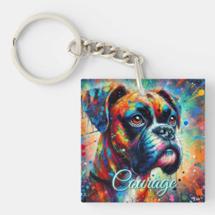 Farbenfroher Pop Art Boxer Dog Aquamarin Blaue Hun Schlüsselanhänger