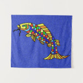 Farbenfroher Pop Art Fish Lebhafte blaue Glitzern Wandteppich (Vorderseite (Horizontal))