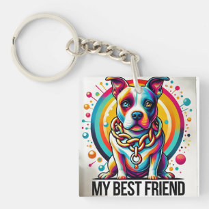 Farbenfroher Pop Art Hund Illustration Schlüsselanhänger