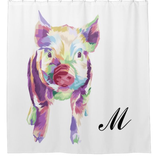 Farbenfroher Pop Art Pig Mit Monogramm Duschvorhan Duschvorhang (Vorderseite)