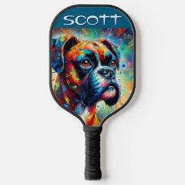 Farbenfroher Pop Boxer Dog Personalisiert Aquamari Pickleball Schläger