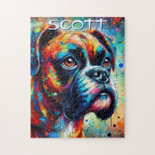 Farbenfroher Pop Boxer Dog Personalisiert Aquamari Puzzle