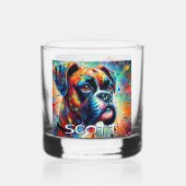Farbenfroher Pop Boxer Dog Personalisiert Aquamari Whiskyglas (Rückseite)