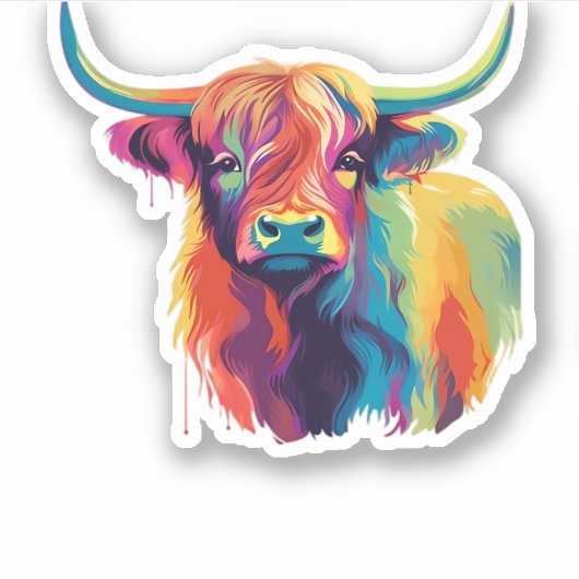 Farbenfroher Pop Hoch über der Kuh Klassischer T - Aufkleber (Vorderseite)