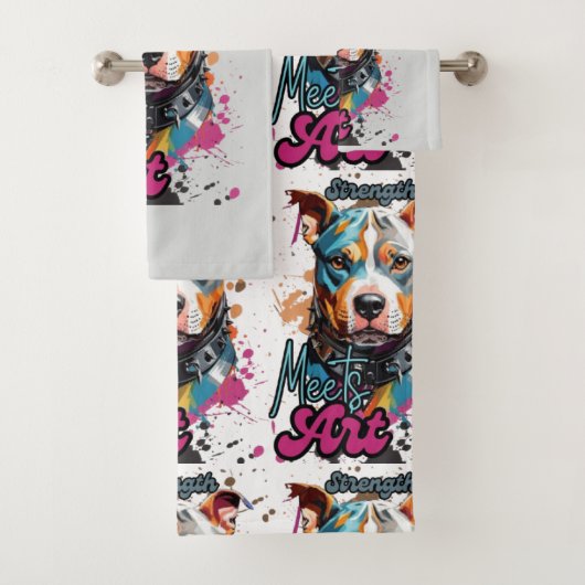 Farbenfroher Pop Hund in Grau Badhandtuch Set (Insitu)