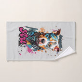 Farbenfroher Pop Hund in Grau Badhandtuch Set (Handtuch)