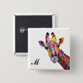 Farbenfroher Pop Kunst Giraffe Mit Monogramm Button (Vorne & Hinten)