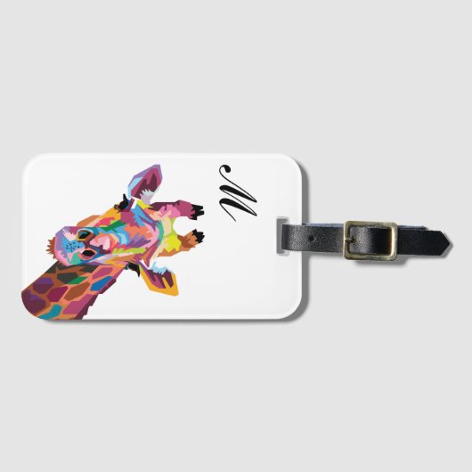 Farbenfroher Pop Kunst Giraffe Mit Monogramm Gepäckanhänger (Vorderseite (Horizontal))