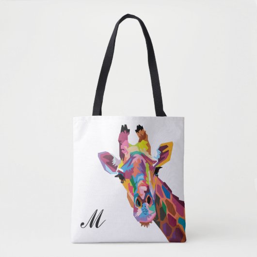 Farbenfroher Pop Kunst Giraffe Mit Monogramm Tasche (Vorderseite)