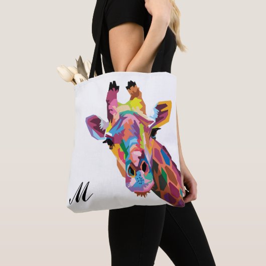 Farbenfroher Pop Kunst Giraffe Mit Monogramm Tasche (Von Nahem)