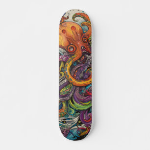 Farbenfroher psychedelischer Oktopus Skateboard