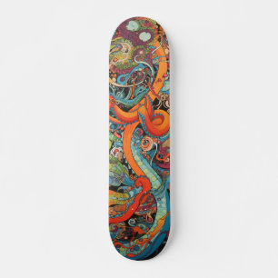 Farbenfroher psychedelischer Oktopus Skateboard
