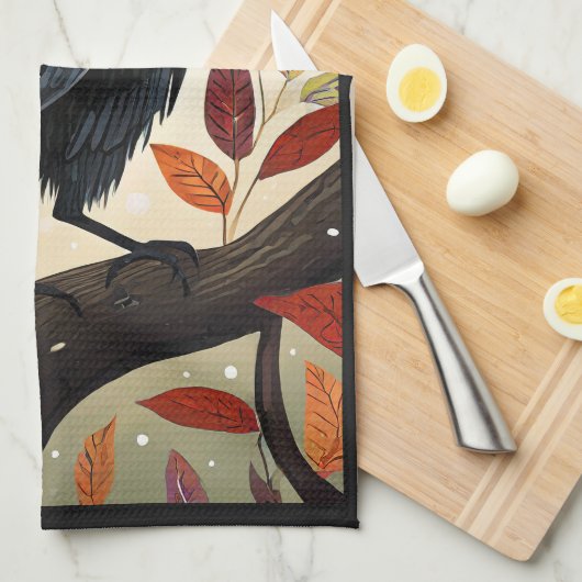 Farbenfroher Raven in einem Baum Geschirrtuch (Viertel Falte)