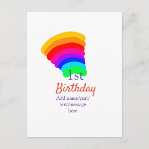 Farbenfroher Regenbogen 1. Geburtstag Datum Name N Postkarte