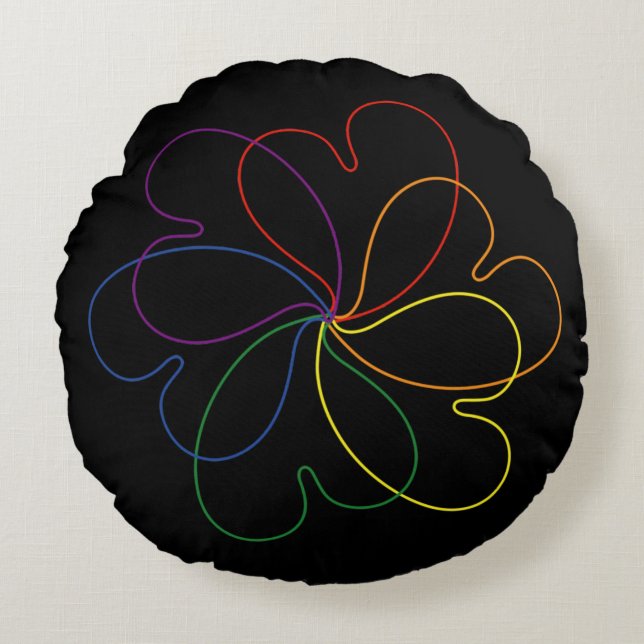 Farbenfroher Regenbogen auf der Blume Black Chic Rundes Kissen (Vorderseite)