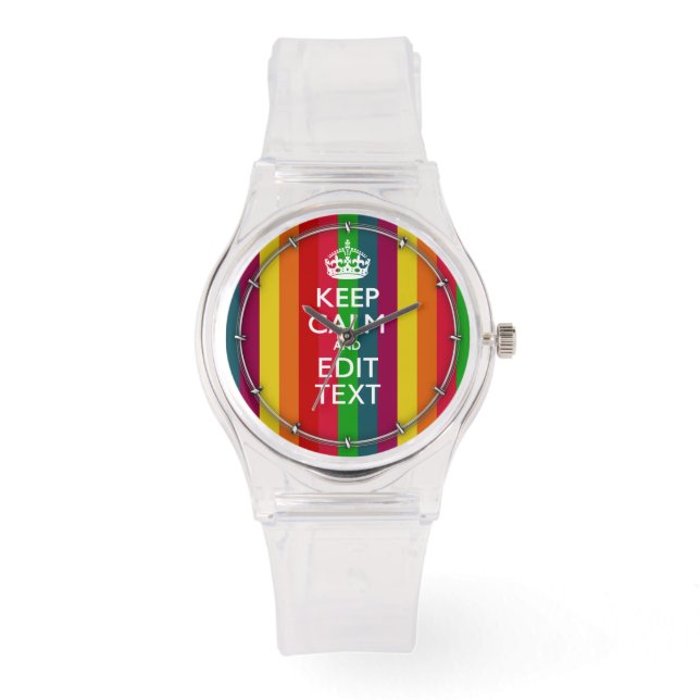 Farbenfroher Regenbogen Behalte Ruhe und Text indi Armbanduhr (Vorderseite)