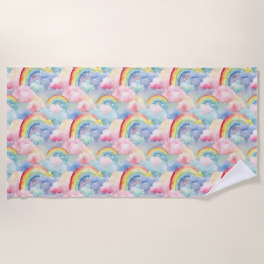 Farbenfroher Regenbogen, Cloud und Star Strandtuch (Vorderseite)