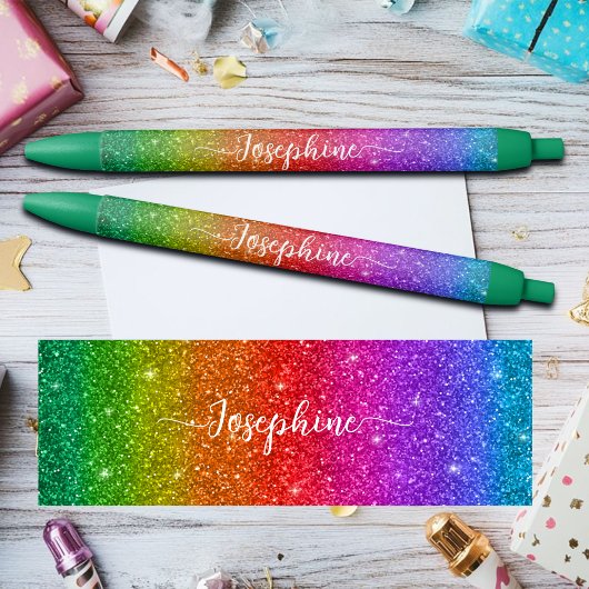 Farbenfroher Regenbogen Glitter Eigenname Kugelschreiber