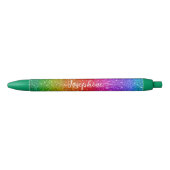 Farbenfroher Regenbogen Glitter Eigenname Kugelschreiber (Vorderseite)