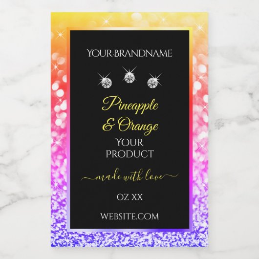 Farbenfroher Regenbogen-Glitzer und schwarze Produ Lebensmitteletikett (Einzelnes Label)