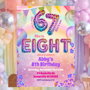 Farbenfroher Regenbogen-Leopard 67 8. Geburtstag Einladung