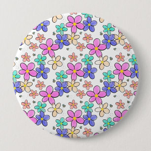farbenfroher Regenbogen leuchtende Blumen Hummeln Button