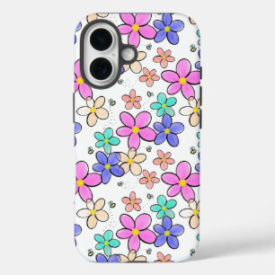 farbenfroher Regenbogen leuchtende Blumen Hummeln  iPhone 16 Hülle