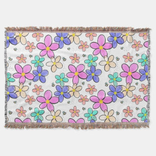 farbenfroher Regenbogen leuchtende Blumen Hummeln  Decke