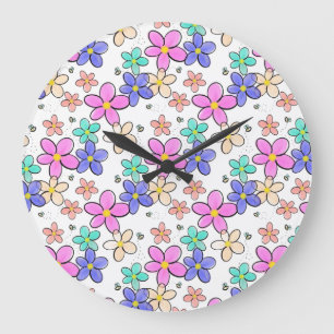 farbenfroher Regenbogen leuchtende Blumen Hummeln Große Wanduhr
