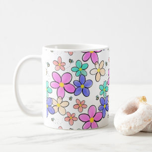 farbenfroher Regenbogen leuchtende Blumen Hummeln  Kaffeetasse
