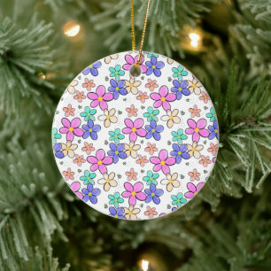 farbenfroher Regenbogen leuchtende Blumen Hummeln Keramik Ornament