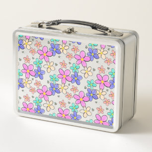 farbenfroher Regenbogen leuchtende Blumen Hummeln  Metall Brotdose