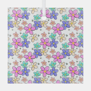 farbenfroher Regenbogen leuchtende Blumen Hummeln Ornament Aus Glas