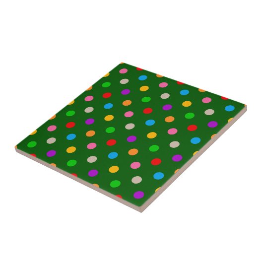 Farbenfroher Regenbogen-Polka-Punkte Grün Fliese (Seite)