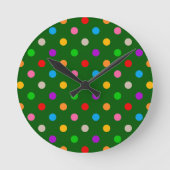 Farbenfroher Regenbogen-Punkte Grün Runde Wanduhr (Vorderseite)