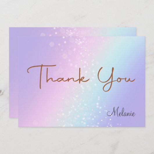 Farbenfroher Regenbogen Sparkle Glitzer personalis Dankeskarte (Vorne/Hinten)